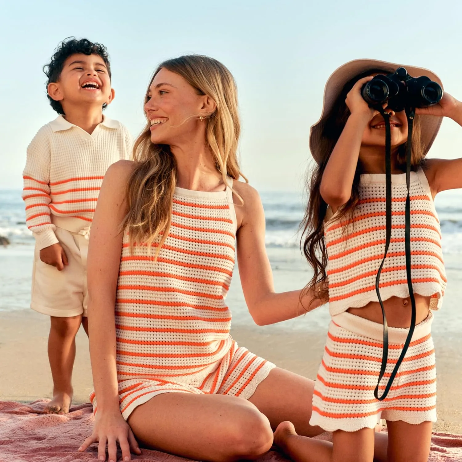 Amazon Essentials x Sofia Grainge Mommy and Me cotton crochet matching sets styled at the beach