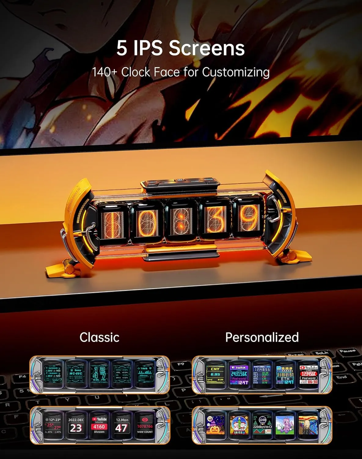 Divoom Times Gate five IPS screens with classic and personalized clock faces
