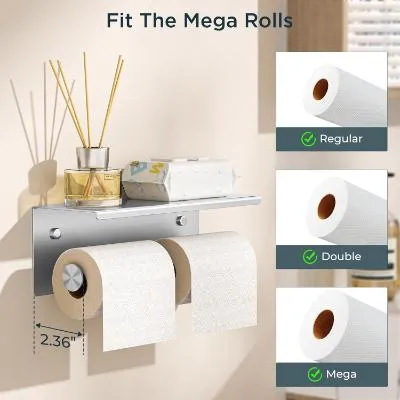 FORIOUS Double Toilet Paper Holder with Shelf