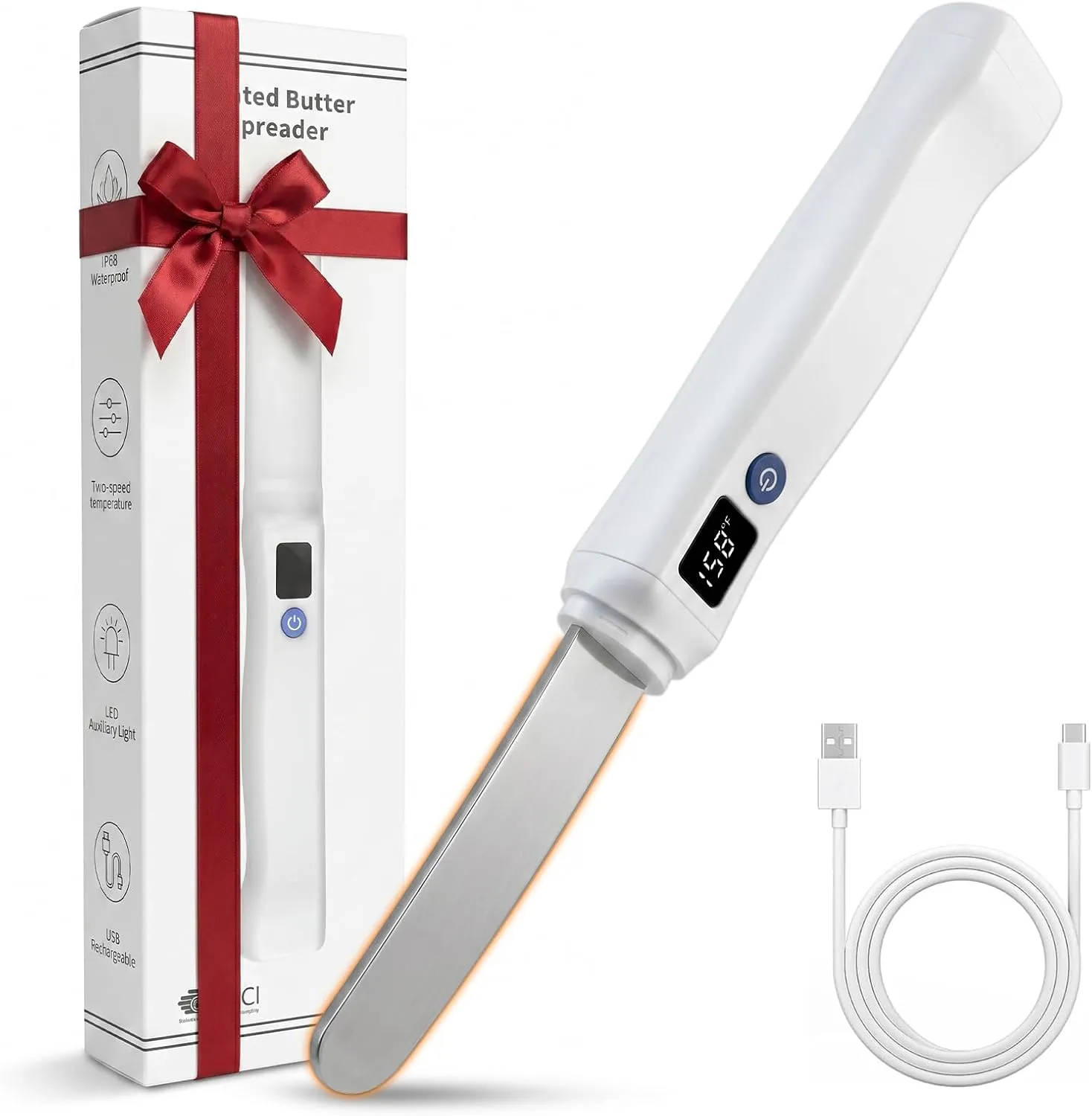 Heated butter knife gift box with charging cable