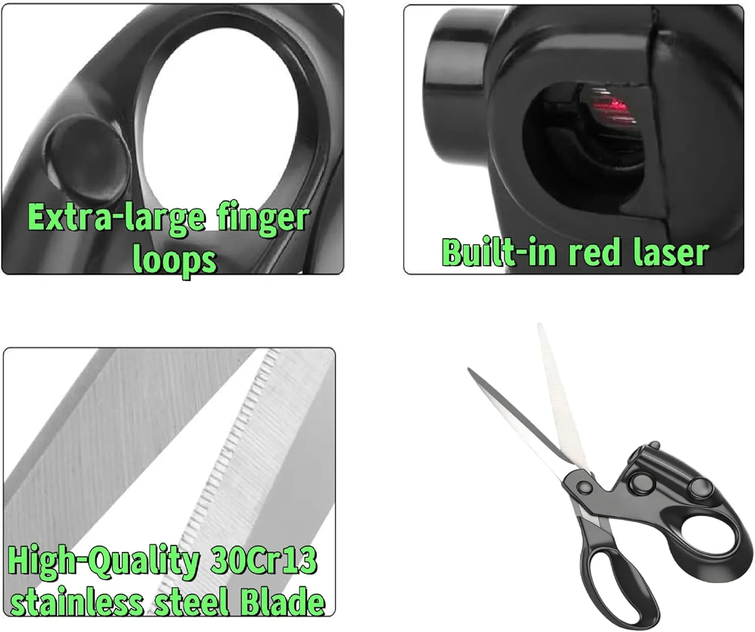 Close-up of laser guided scissors features