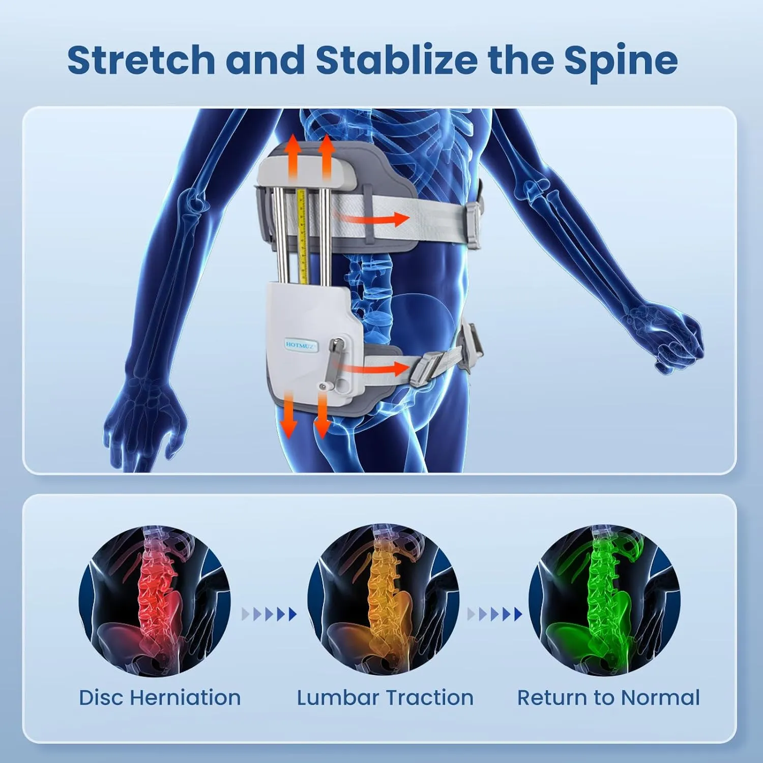 manual lumbar traction device stretch and stabilize spine graphic