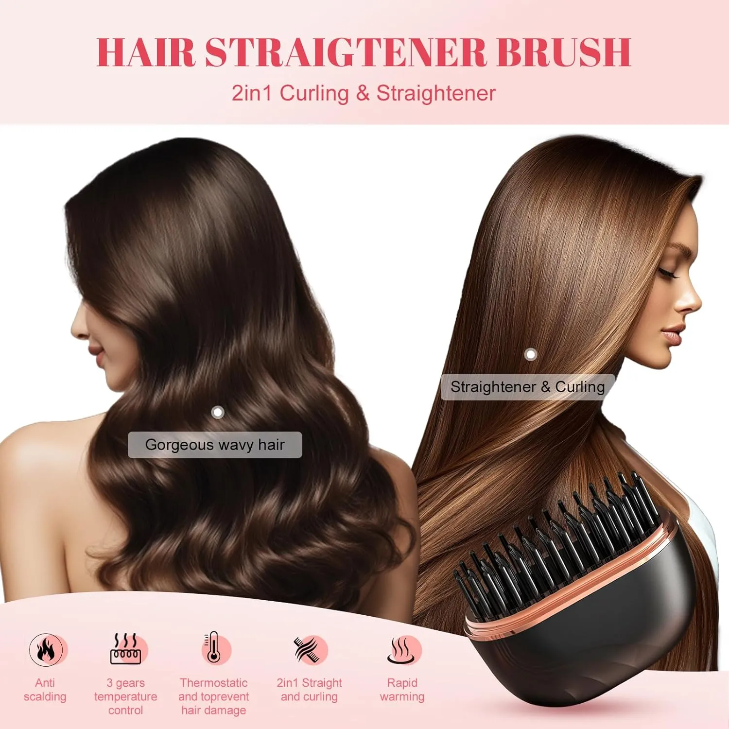 Mini hair straightener brush for straightening and curling small hair sections