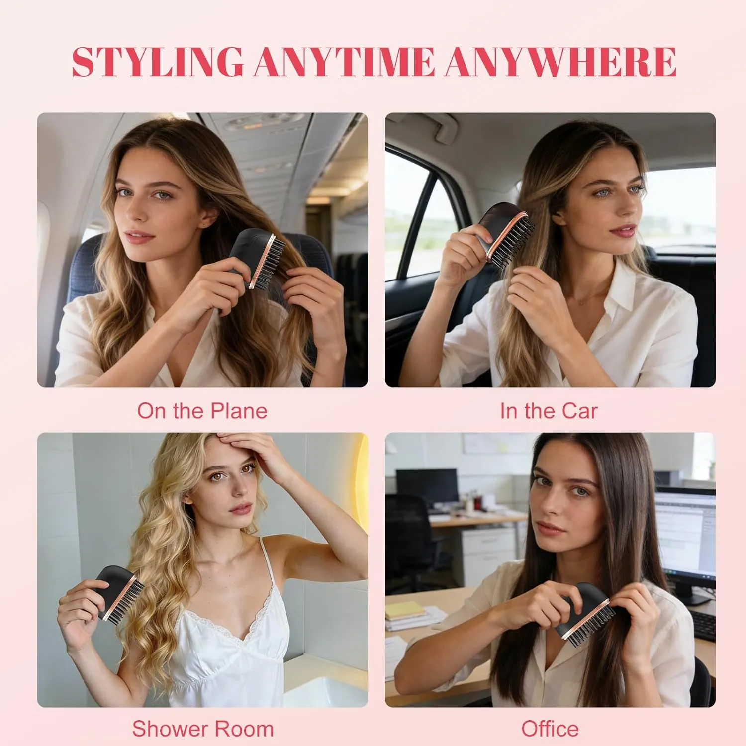 Portable mini straightener brush used for travel office and quick styling touch ups