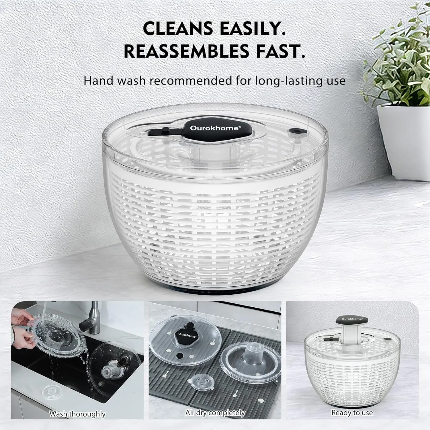 Ourokhome One-Hand Salad Spinner secondary article visual