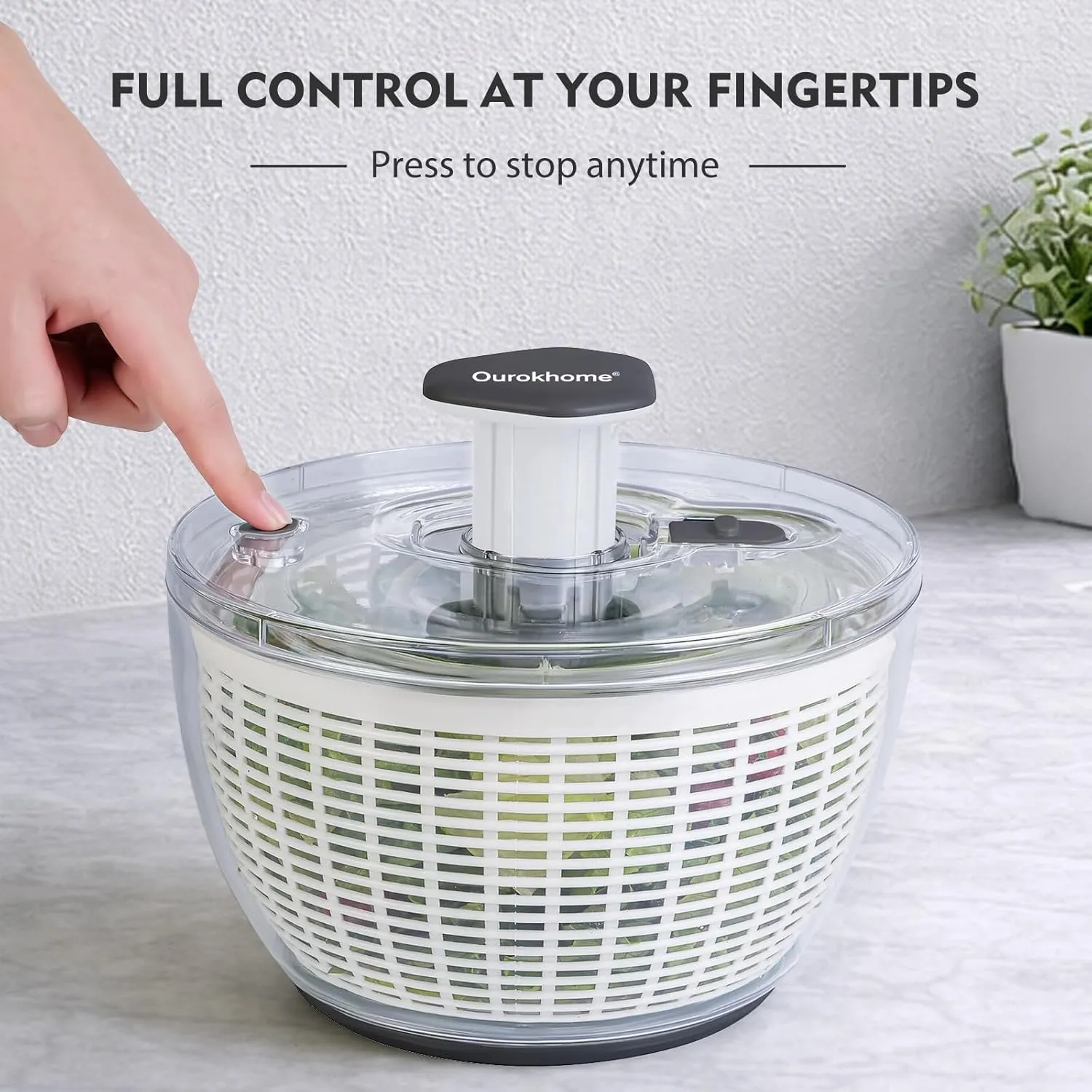 Ourokhome One-Hand Salad Spinner detail article visual