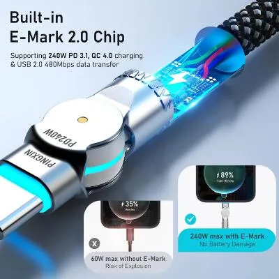 180° Rotating USB-C Fast Charging Cable