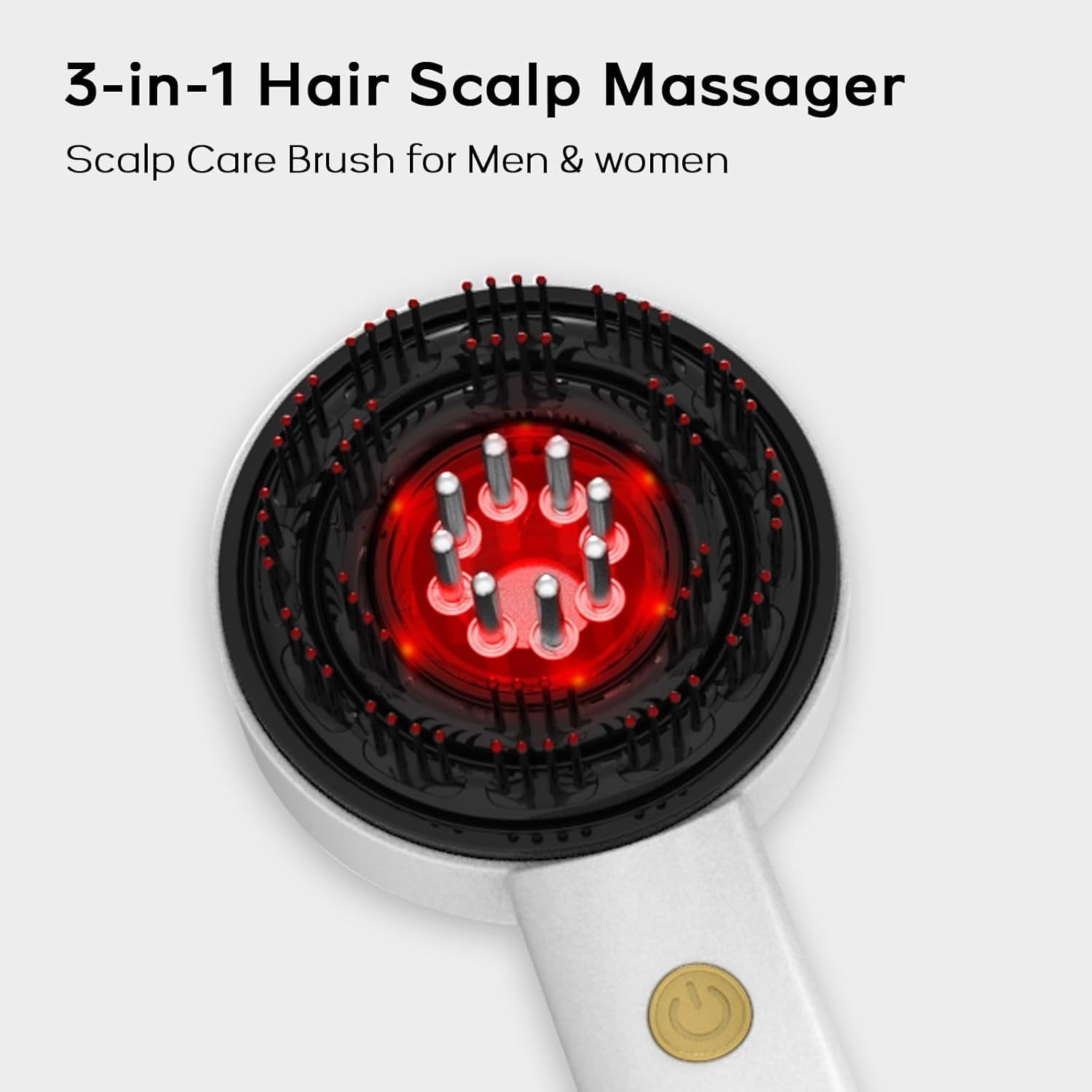 close up of 3 in 1 hair scalp massager with red light mode