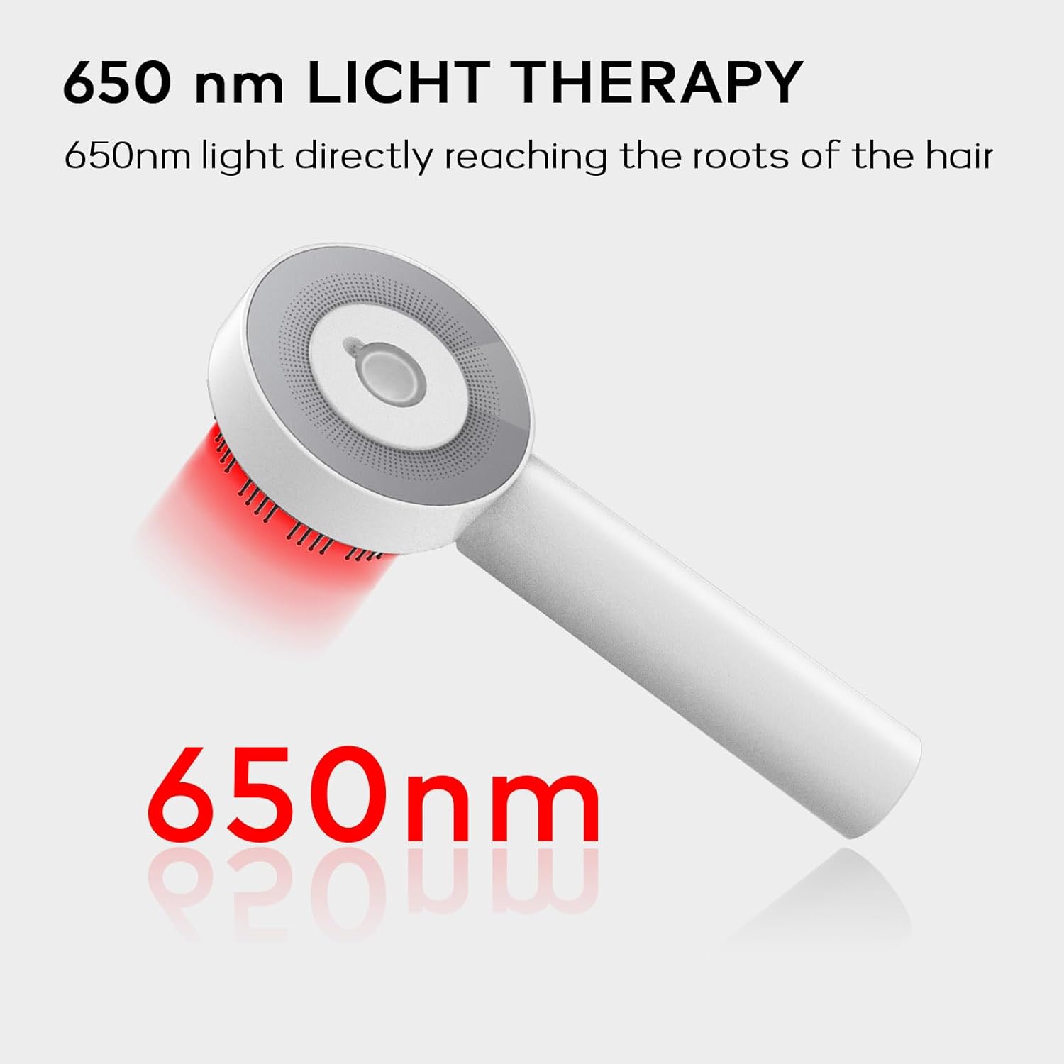 650 nm red light therapy mode shown on scalp massager