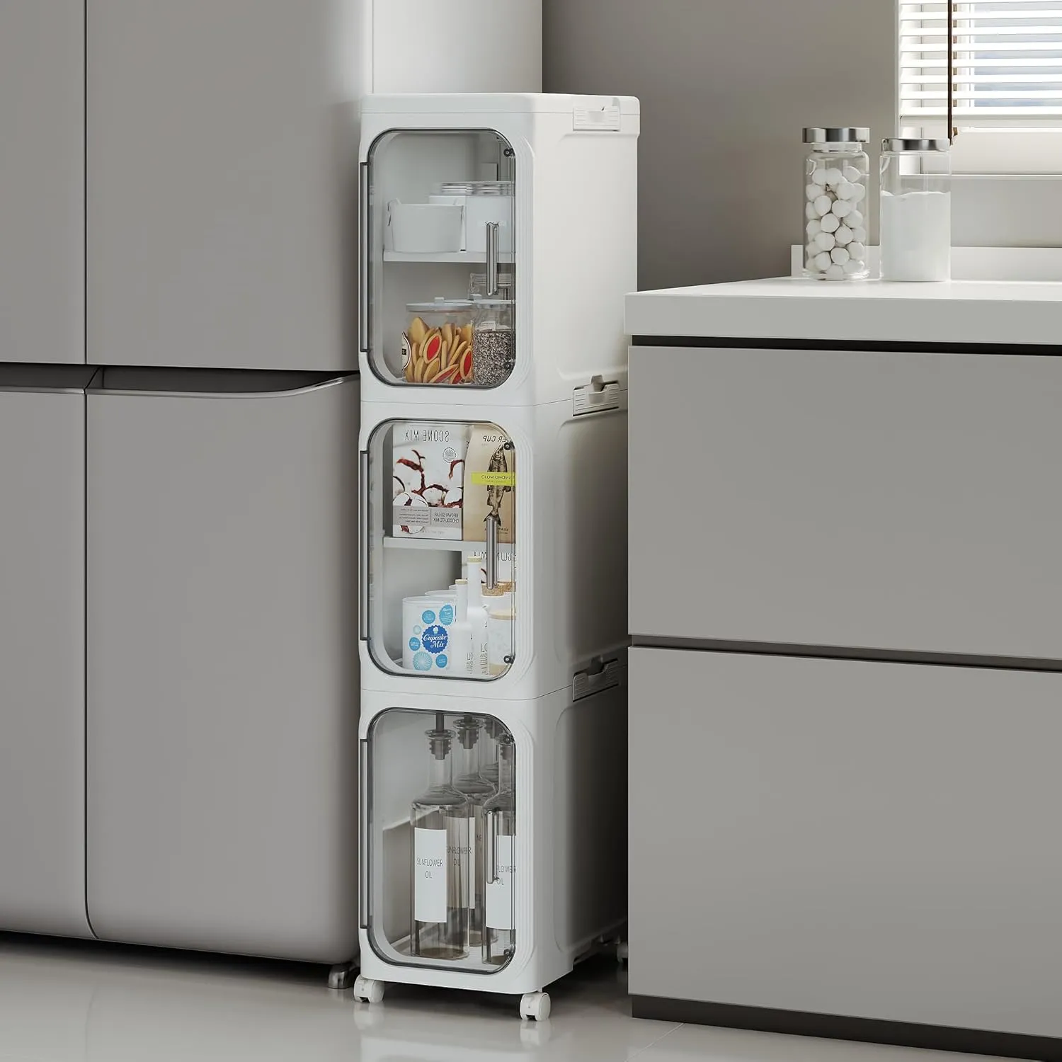 3-Tier Slim Tall Narrow Storage Cabinet detail visual